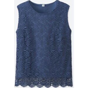 UniQlo Blue Sleeveless Embroidered Top SZ M
